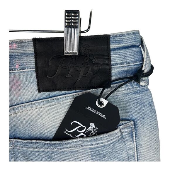 New PRPS Le Sabre Men US 31 Light Wash Jeans Ripped Bleached Slim Fit Casual - Picture 10 of 13